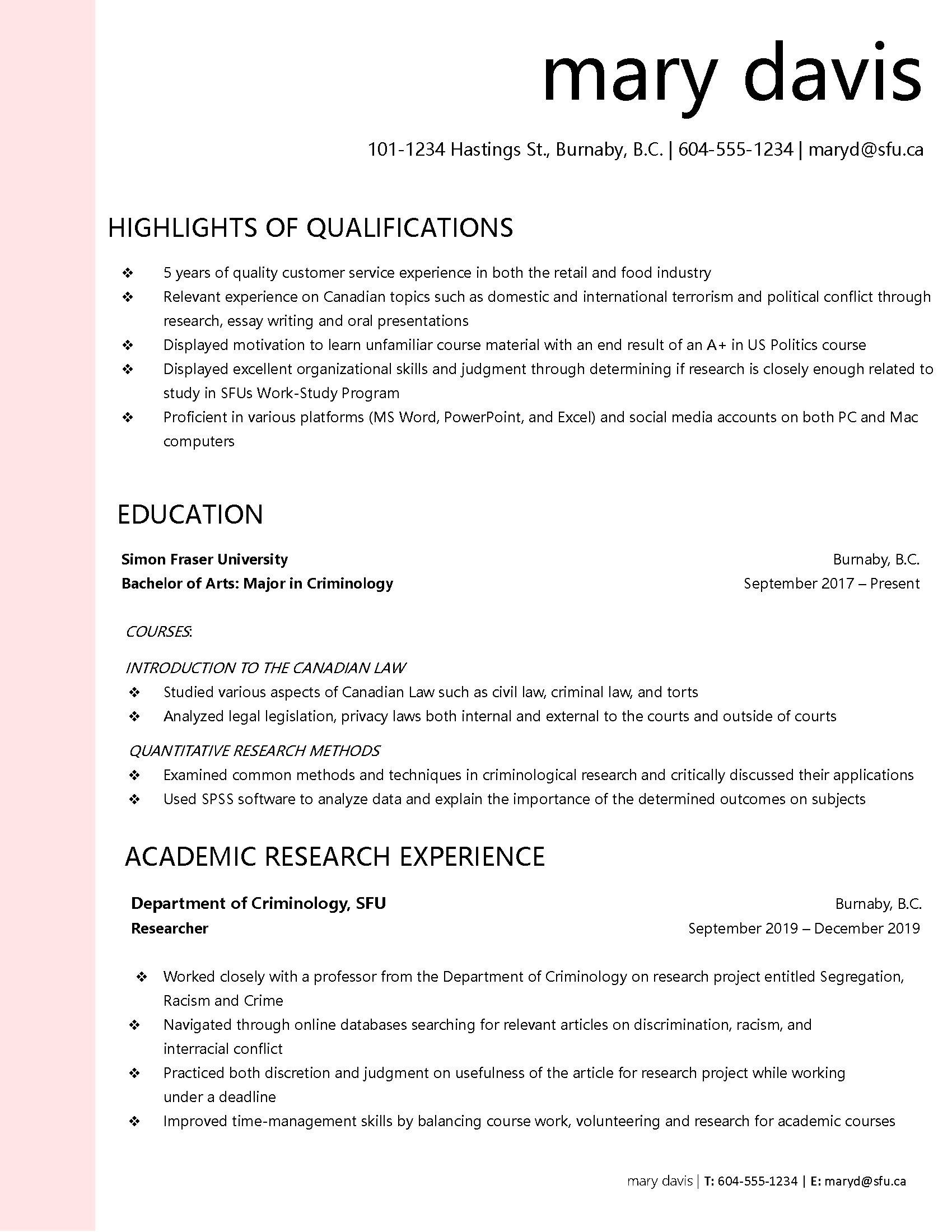objective for resume criminology student